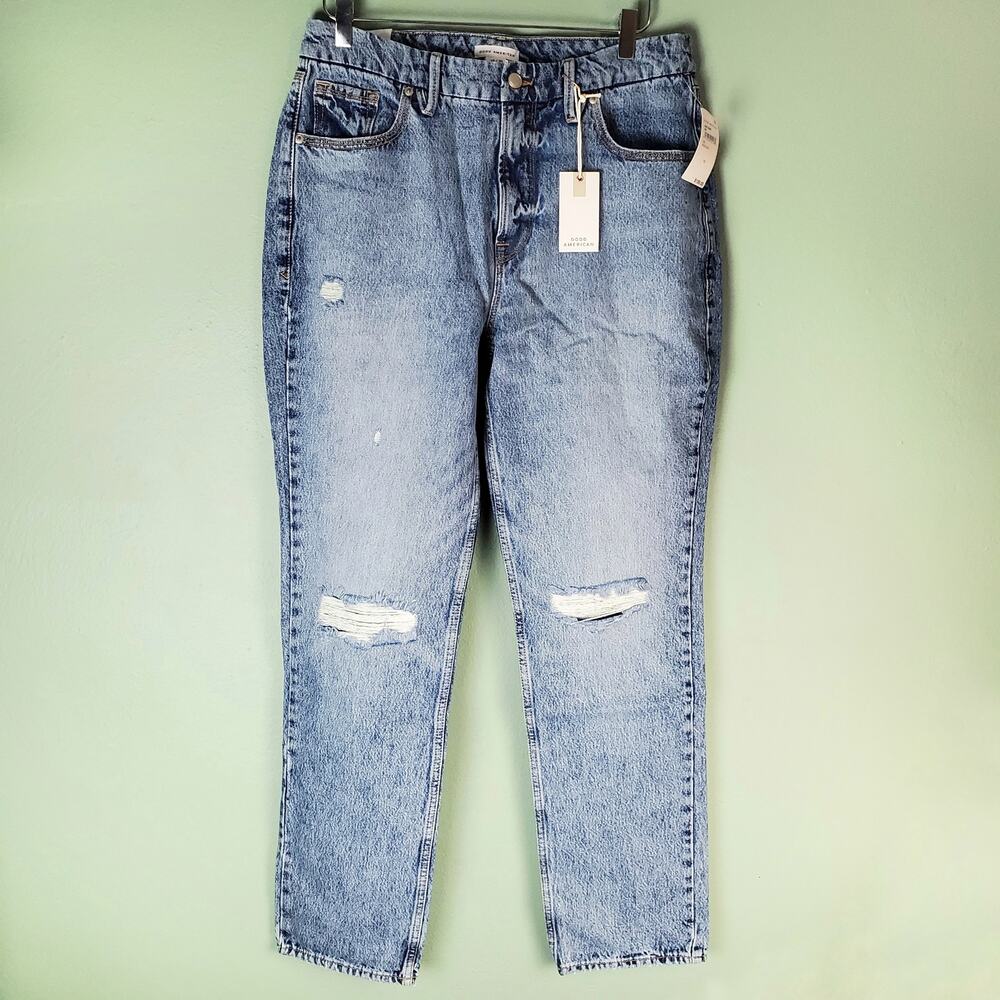 Good American Womens Cotton Good 90s Icon Indigo Straight Jeans Size 12 31
